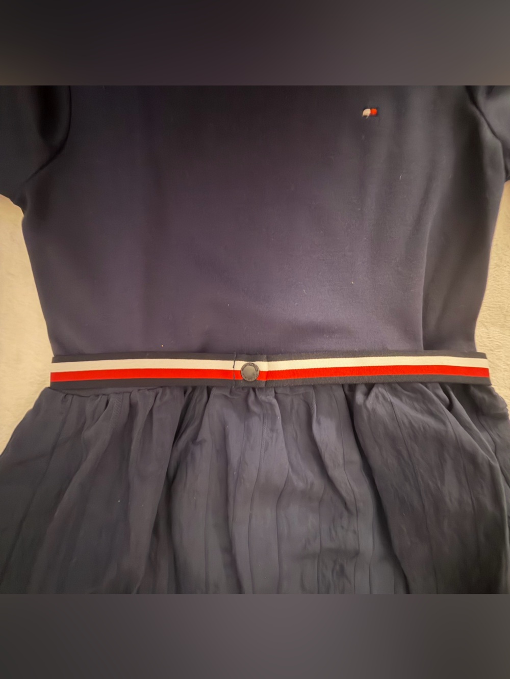 Tommy Hilfiger Navy Girls' Short-Sleeve Belted Fit-and-Flare Dress - Picture 4 of 12